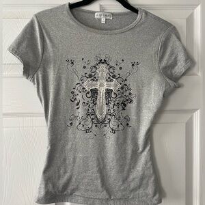 Metallic Gray Cross Tee